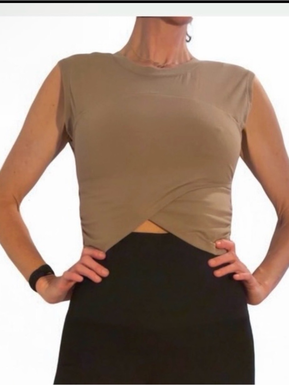 Sleeveless Twist-Front Crop Top in Taupe